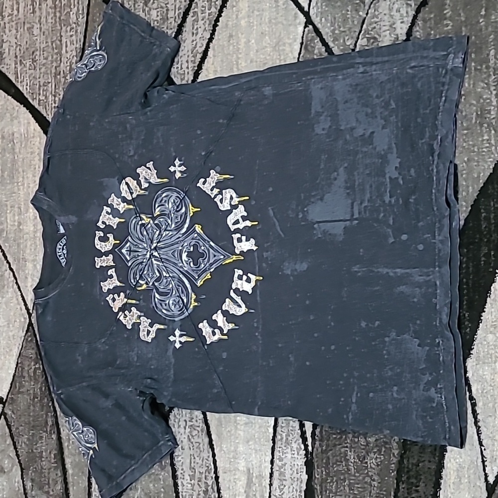 AFFLICTION LIVE FAST SILVER FOIL BLACK LAVA WASH TEE-SHIRT